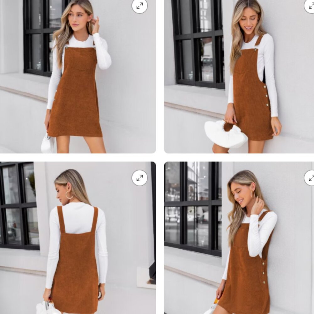 orange-brown Cupshe Corduroy Square Neck Mini Skirtalls overall dress